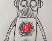 A picture of a robot with a heart