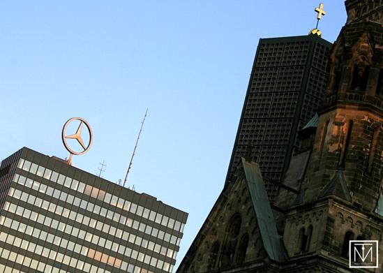 A picture of a church and office block