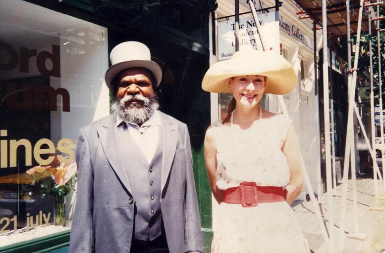 A picture of Rebecca Hossack with Clifford Possum