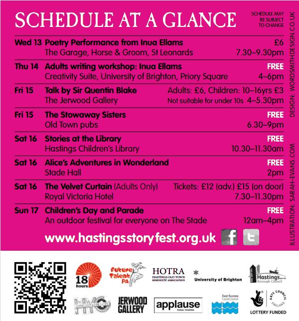 A schedule of events at Hastings Storytelling Festival
