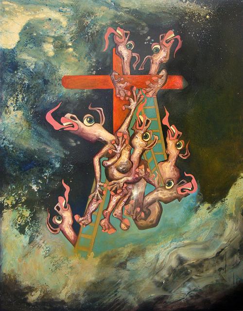 A picture of Crucifixion, Tom de Freston, 2013, oil on canvas, 200 x 150cm