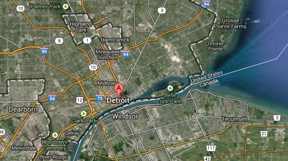 A screengrab of Detroit from Google Maps