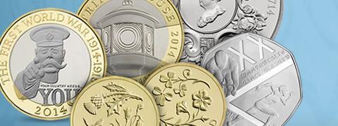 A picture of commemorative UK coins with Kitchener
