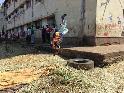 A picture of outdoor gymnastics in Mbare, Zimbabwe