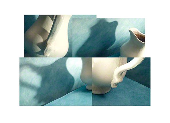 White vase on blue by Malcolm Leyland