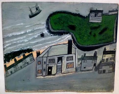  'The Hold House Port Mear Square Island Port Mear Beach', c. 1932 by Alfred Wallis. Oil paint on board