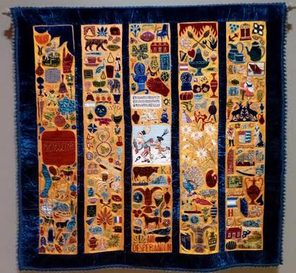 Bellamy Quilt, 1890-1. Pierced and embroidered silk by Herbert Bellamy and Charlotte Alice Springall