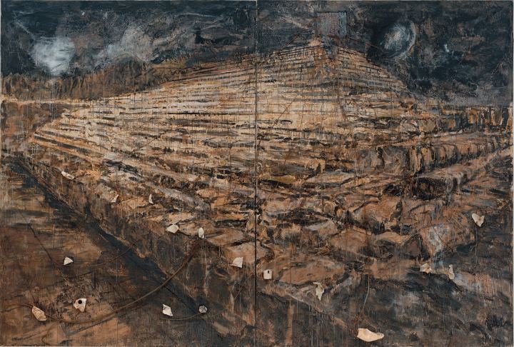 Anselm Kiefer Osiris and Isis (Osiris und Isis), 1985-87 Oil and acrylic emulsion with additional three-dimensional media, 381 x 560.07 x 16.51 cm San Francisco Museum of Modern Art. Purchase through a gift of Jean Stein by exchange, the Mrs. Paul L. Wattis Fund, and the Doris and Donald Fisher Fund Photo San Francisco Museum of Modern Art / © Anselm Kiefer