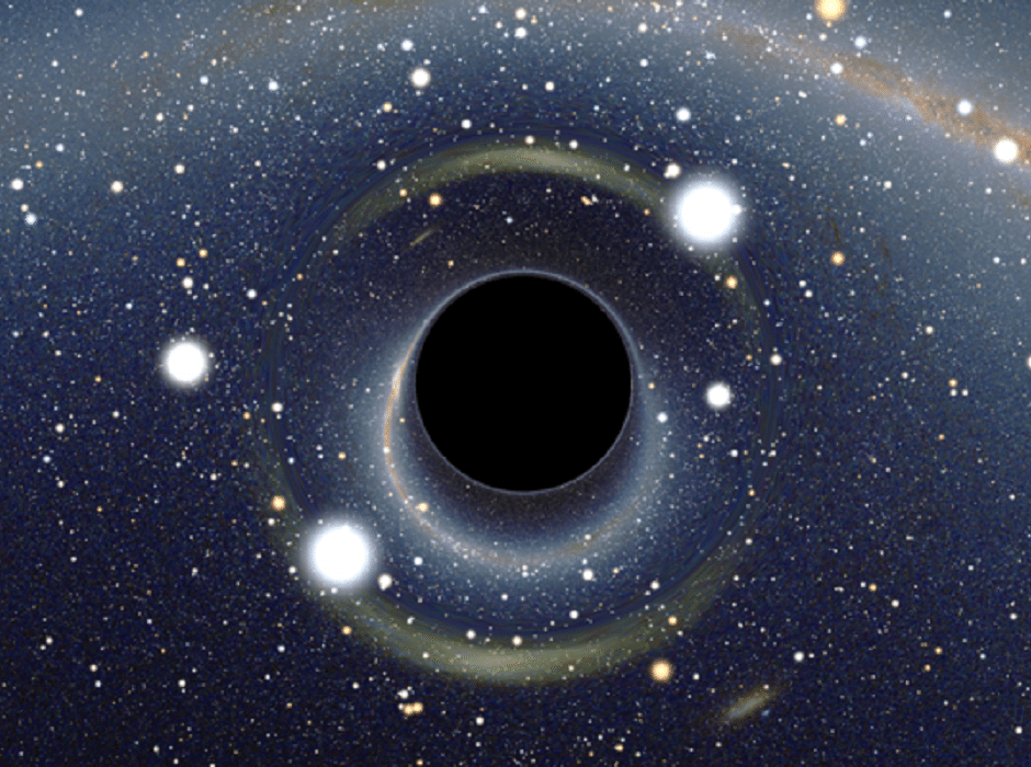 Simulated view of a black hole by Alain Riazuelo of the French National Research Agency, via Wikipedia.