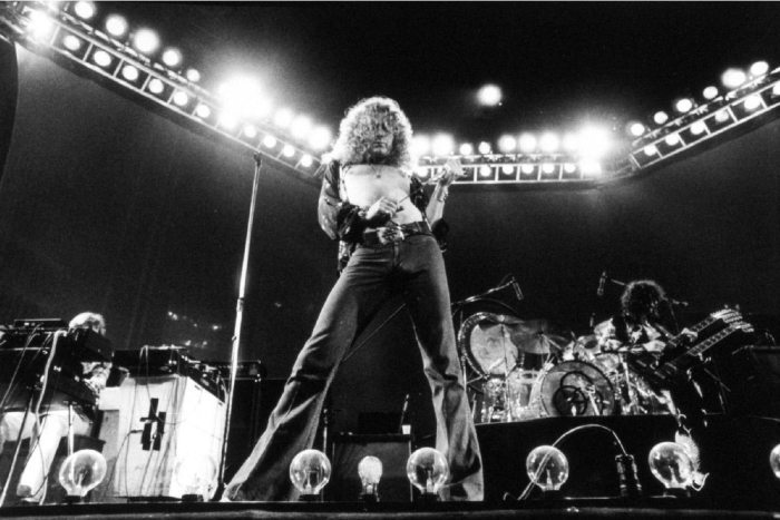 Led Zeppelin, performing at Earl’s Court, London, May 1975. ©Michael Putland