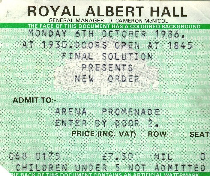 New Order ticket 1986