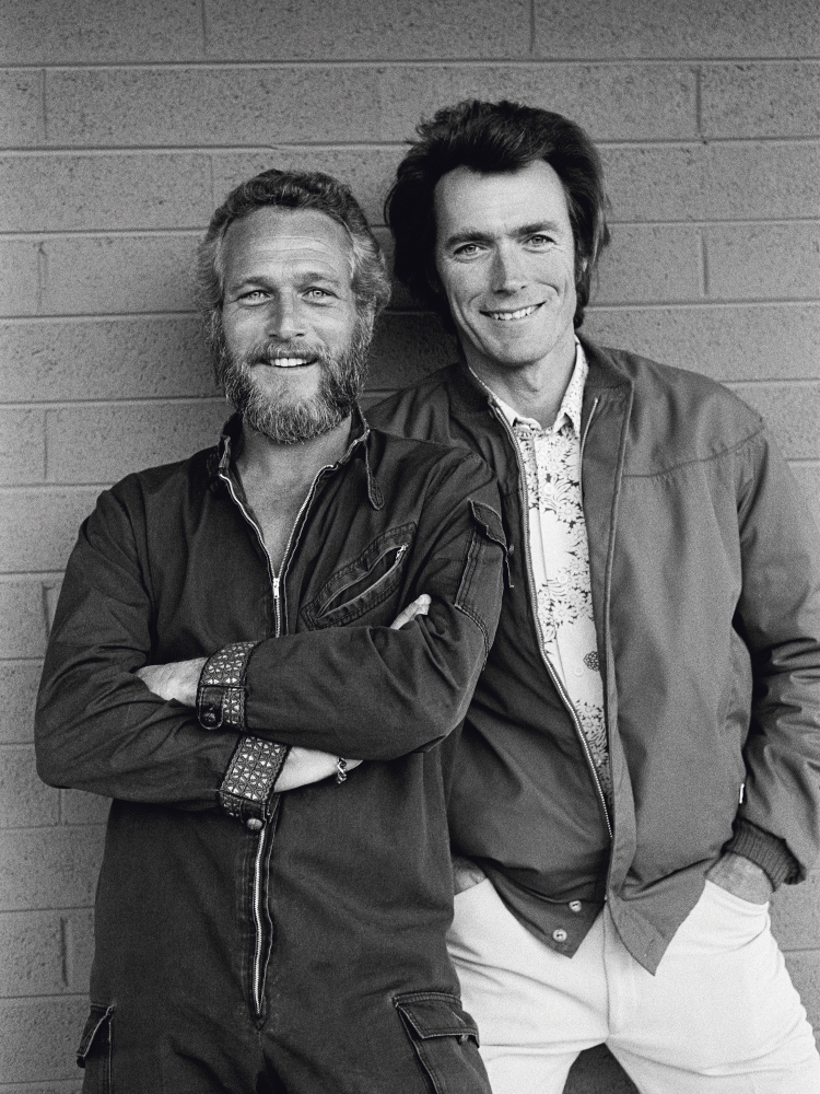 American screen stars Paul Newman and Clint Eastwood meet by chance outside a motel in Tucson, Arizona, 1972.