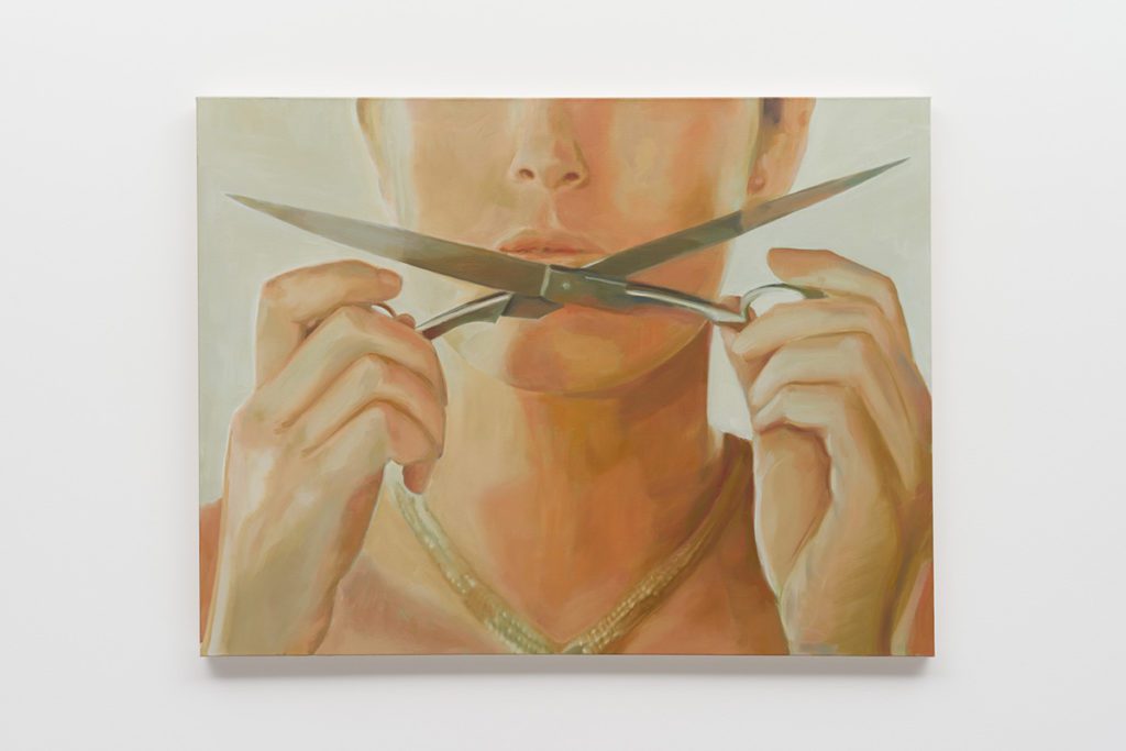 painting of woman with scissors