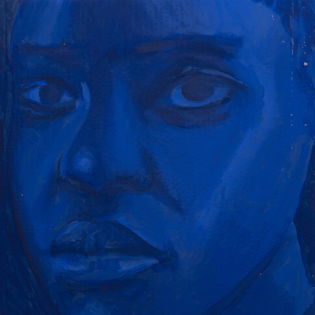 blue portrait of a woman's face