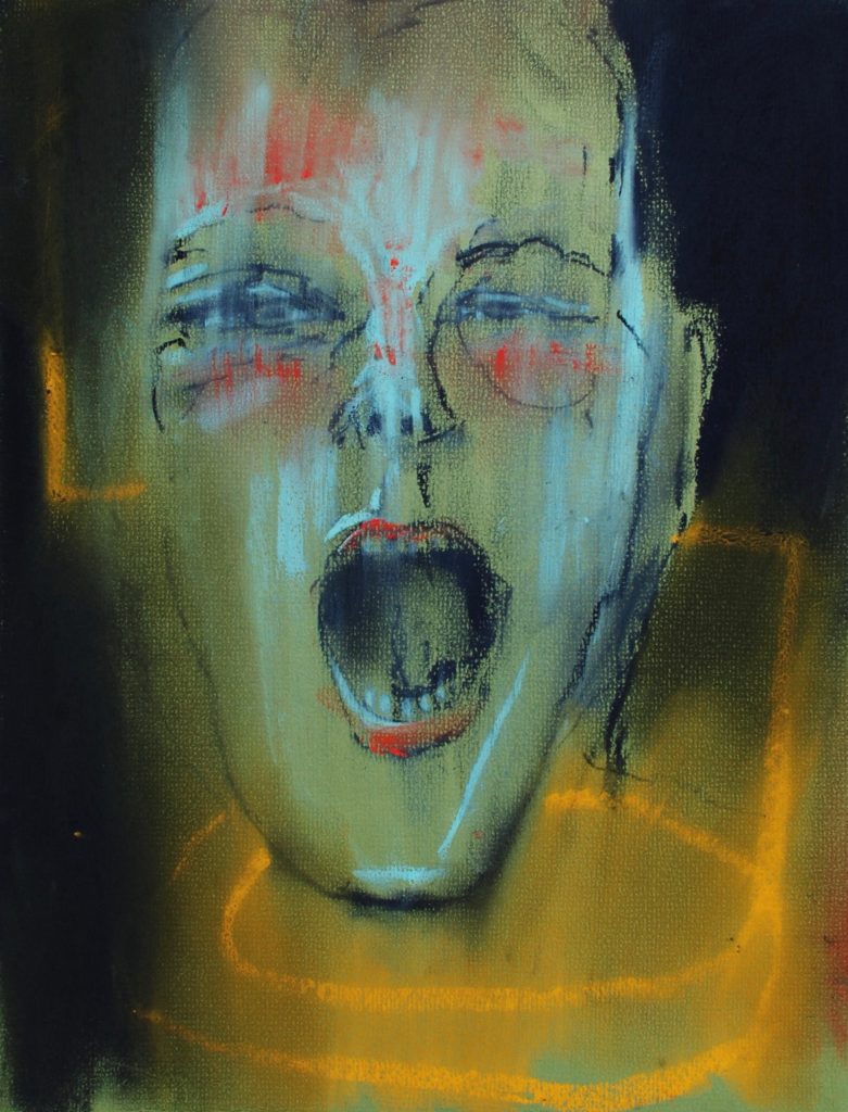 pastel drawing of screaming face