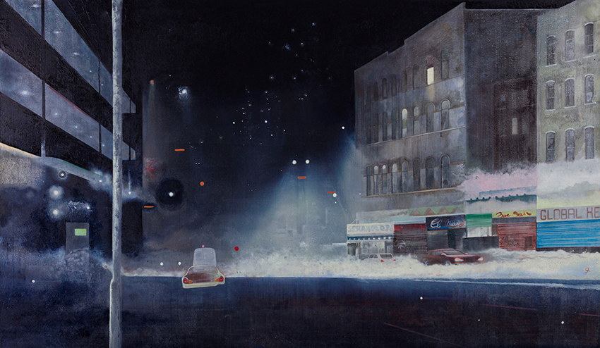 painting of a road at night
