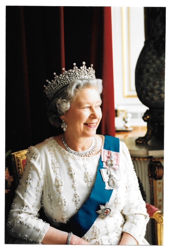 Queen Elizabeth II photographed by Christian Furr in the Yellow Drawing ROom of Buckingham Palace in 1995