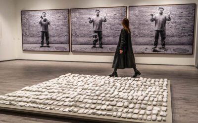 Visitors,collectors walk past Ai Weiwei installation at Frieze Masters 2023 International Arts Fair in Regent's Park, London,UK