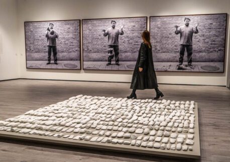 Visitors,collectors walk past Ai Weiwei installation at Frieze Masters 2023 International Arts Fair in Regent's Park, London,UK