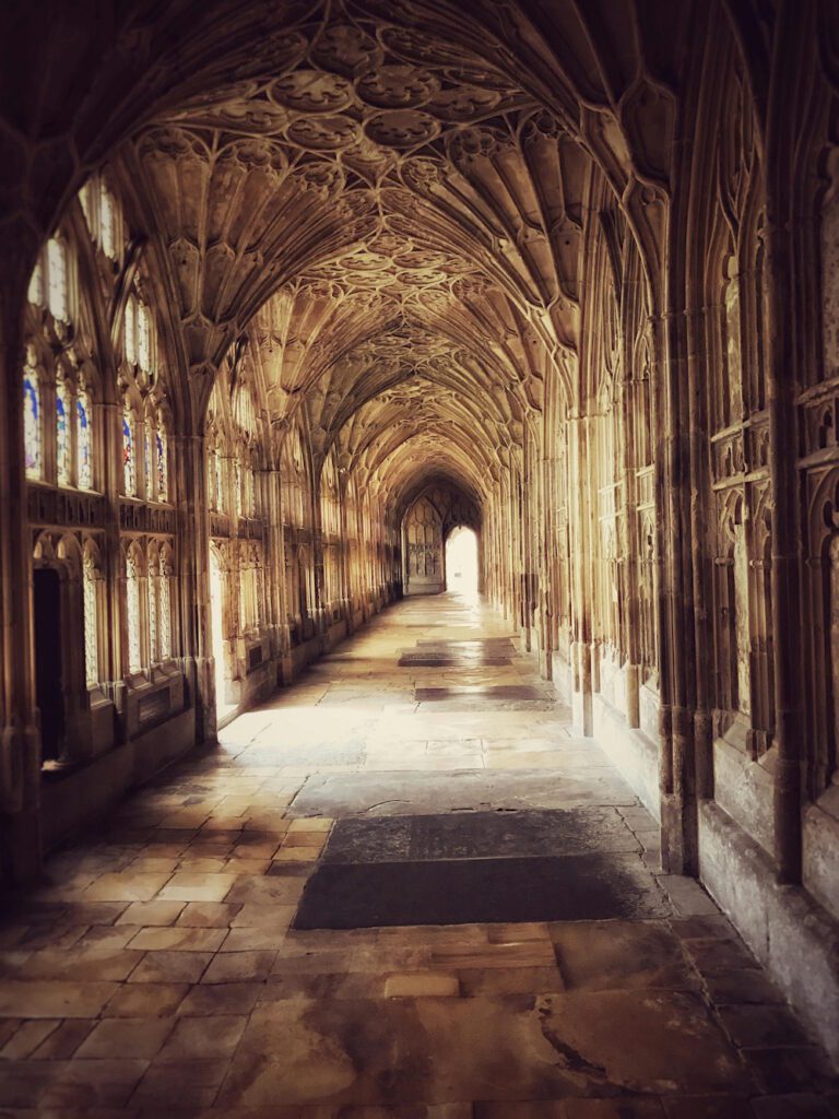 Photograph of a gothic era ornamental cloister passageway