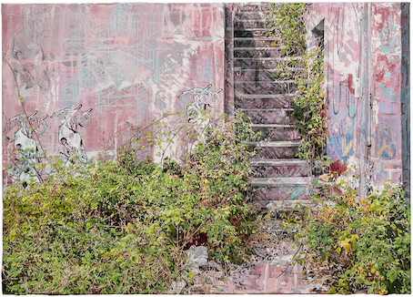 Miranda Donovan painting of walled stairway with street art
