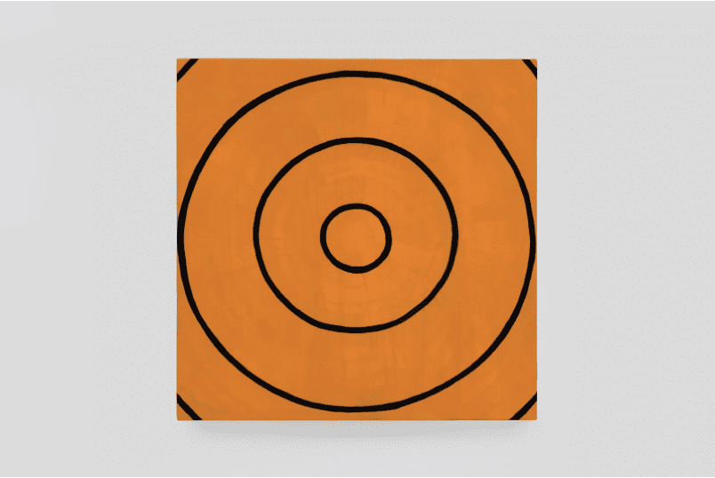 Orange and black abstract painting by Laura Lander entitled Concentric Circle 2