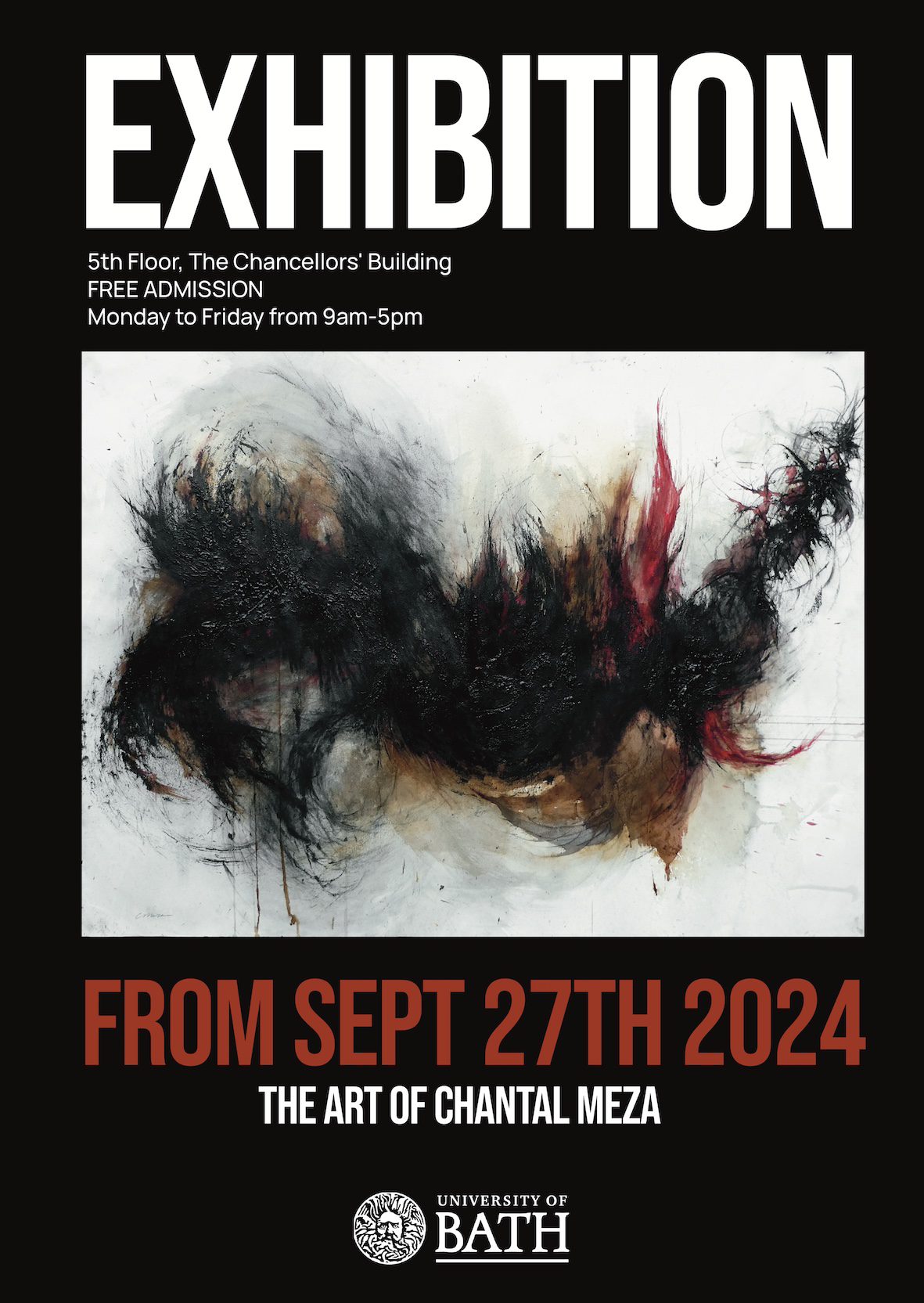 Poster for Chantal Meza exhibition in Bath, 2024. Copyright Karl Baker