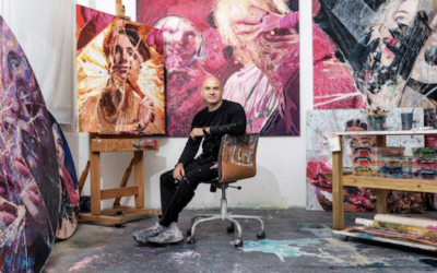 Image shows artist, LUAP, in his studio