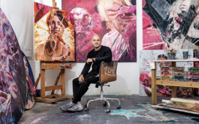 Image shows artist, LUAP, in his studio