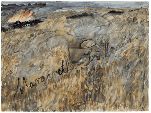 Image shows artwork by 
Anselm Kiefer (b. 1945)
Margarethe - Sulamit (Margaret - Shulamite)
, 1981
Watercolour on paper, 42 x 56 cm
Hall Collection. Courtesy of the Hall Art
Foundation. © Anselm Kiefer