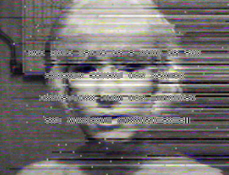 Image shows artwork by Rosa Menkman entitled Vernacular of File Formats, JPEG with encrypted message