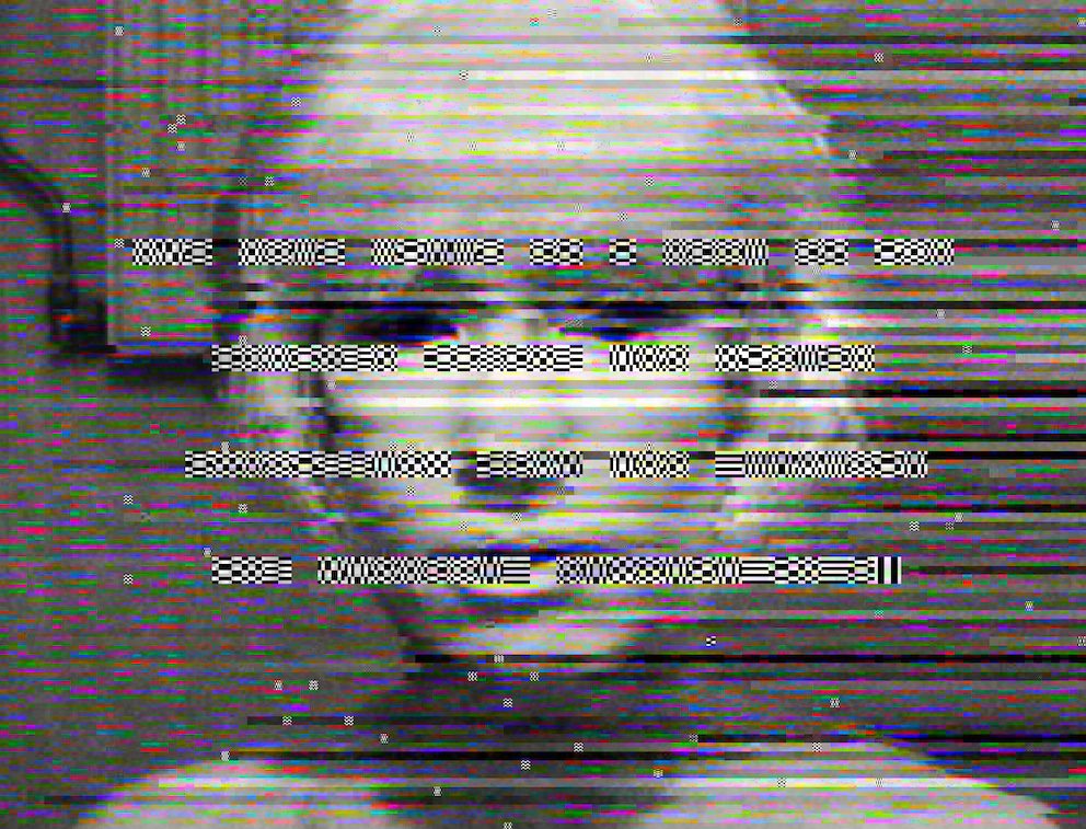 Image shows artwork by Rosa Menkman entitled Vernacular of File Formats, JPEG with encrypted message