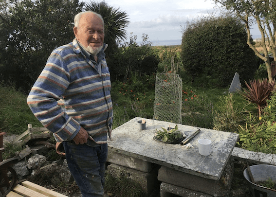 Image shows artist Ken Turner, 99 this year, in his garden at St Ives