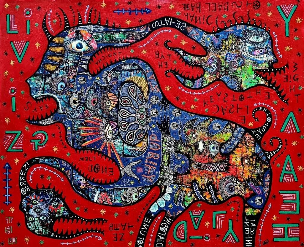 Image shows artwork by George Bromley entitled 'Living the Daily Heavy'