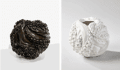 Jean-Christophe Malaval, Atlantis, 2021. Ceramic vase, numbered 1/20, H 8.2 x D 9.4 in / Jean-Christophe Malaval, Atlantis, 2021. Patined bronze vase, numbered 2/8, H 8.2 x D 9.4 in