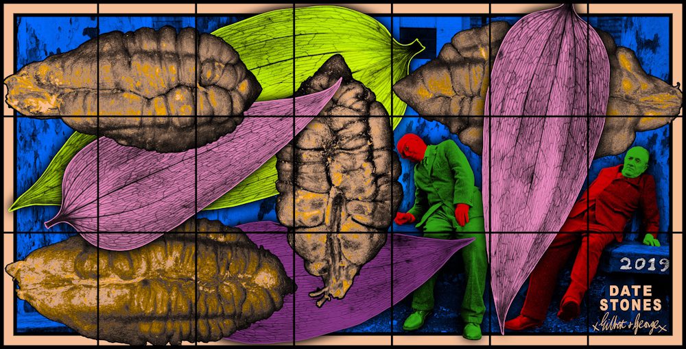 Gilbert & George DATE STONES, 2019 89 x 174 in. (226 x 442 cm) © Gilbert & George. Courtesy White Cube