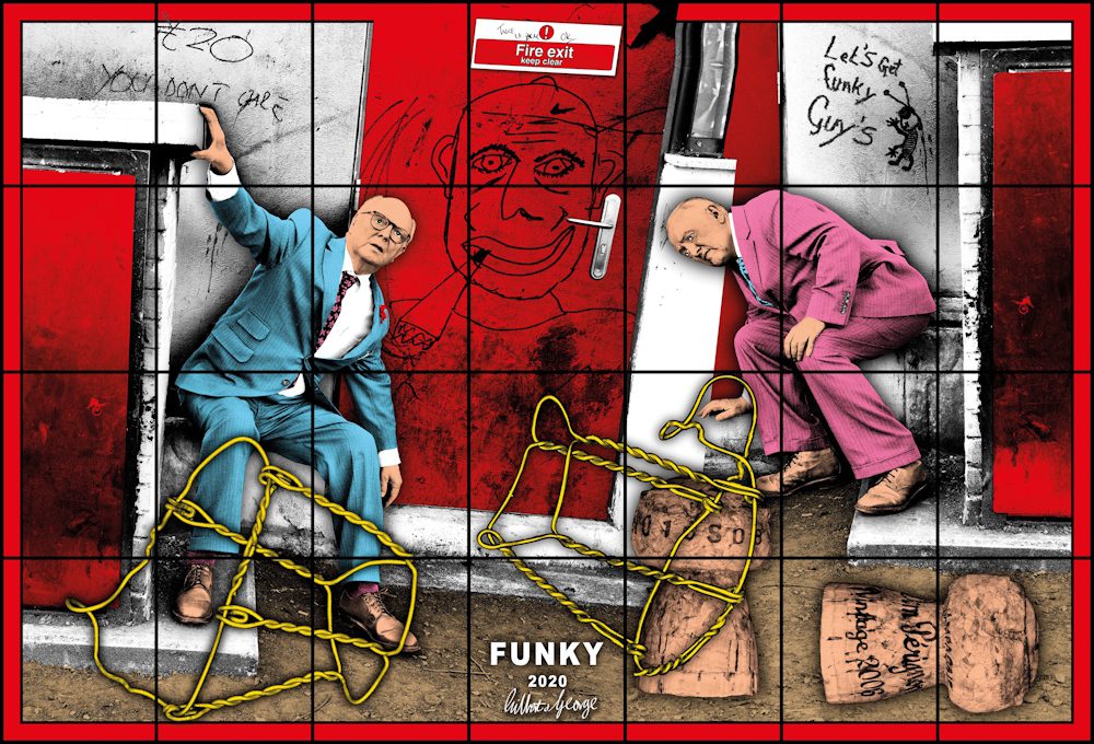 Gilbert & George FUNKY, 2020 118 ⅞ x 174 13/16 in (302 x 444 cm) © Gilbert & George