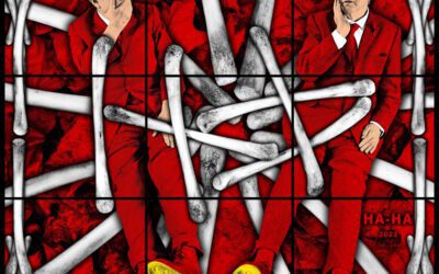 Gilbert & George HA-HA, 2022 Mixed media 74.8 x 88.98 x 1.5 inches 190 x 226 x 3.81 cm © Gilbert & George. Courtesy the artists and Lehmann Maupin, New York, Seoul, and London.