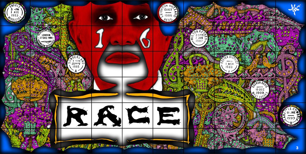 Gilbert & George SEX MONEY RACE RELIGION, 2016 Dimensions variable © Gilbert & George. Courtesy of Gilbert & George, Fondation Louis Vuitton, Paris and White Cube