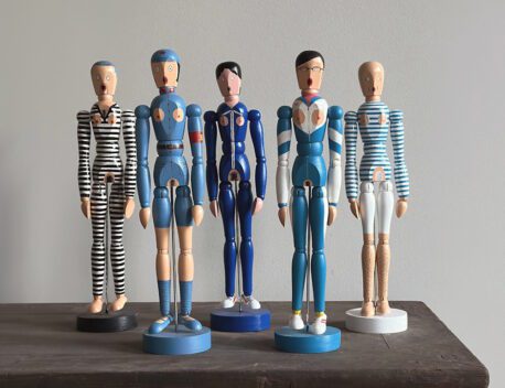 Chen Fei, We are Wooden Dolls series, Mixed Media. Each 30.4 x Ø 8 cm base 2007-09. Courtesy of the artist and Schoeni Projects (detail)