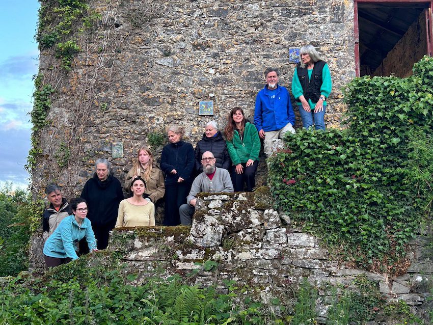 Image shows participants at Marilyn Arsem's workshop at Milford House, Tipperary, Ireland