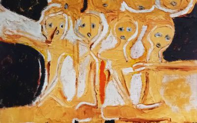Ken Turner, The Killing of Children in Gaza, 2025 (gypsum and acrylic on canvas 4x4)