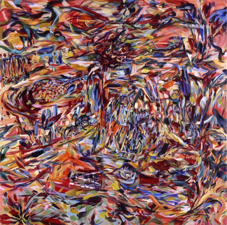 Naomie Kremer, Red Squared, Oil on linen, 47 x 47 inches, 2008