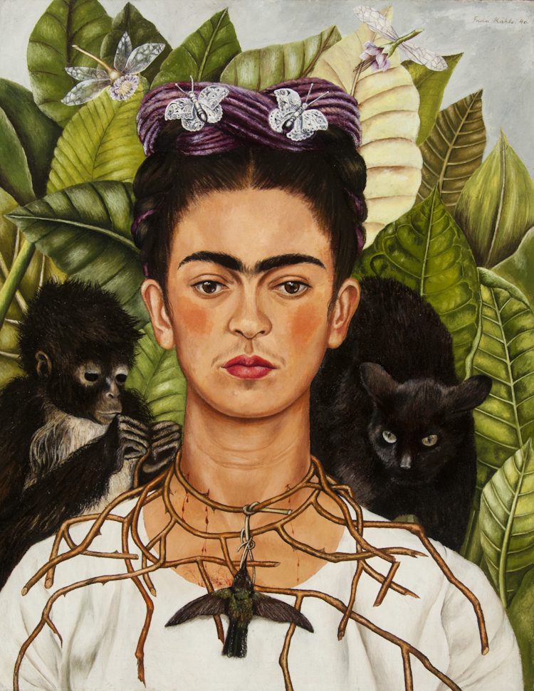 Frida Kahlo, Untitled [Self-portrait with thorn necklace and hummingbird] 1940. Nickolas Muray Collection of Mexican Art.