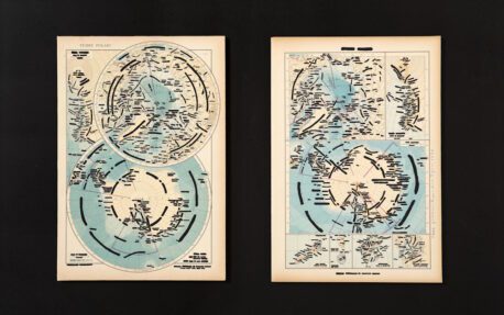 Emilio Isgrò, Terre polari, 1970. (Polar Regions) Indian ink on map mounted on card in box of wood and plexiglass, 50.3 x 80.5 x 9.7 cm. Courtesy Fondazione Emilio Isgrò
