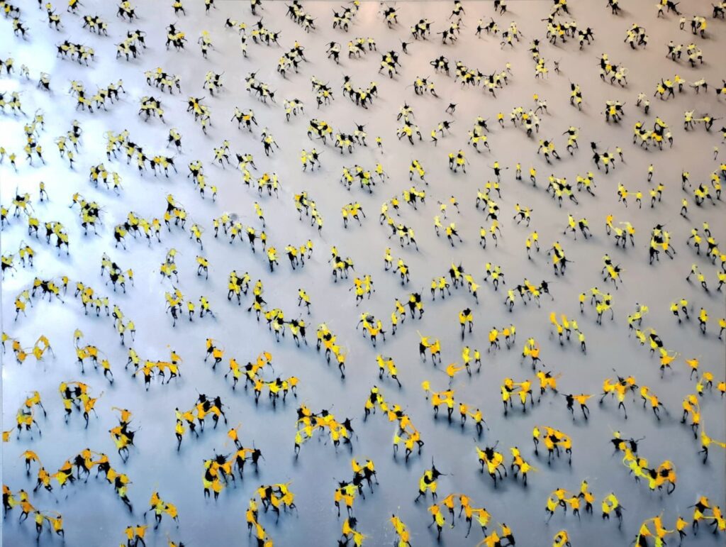 Jonathan Huxley, Critical Mass, 2026, mixed media on canvas 130x170cm (courtesy Galerie Olivier Waltman)