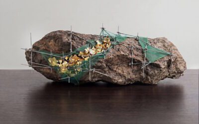 Yuange Sheng, Scaffolding 3, 2024. Concrete, plaster, pigment, mesh textile, steel rods, and hand-formed wire. 14x41x23 cm